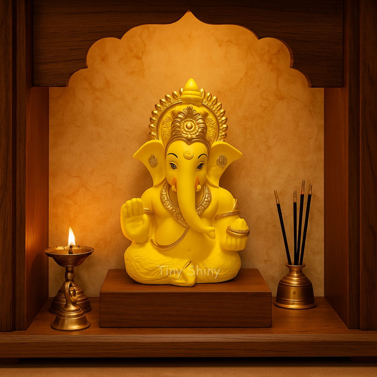 tiny shiny Finish Ganesha Ji Idol with yellow colour