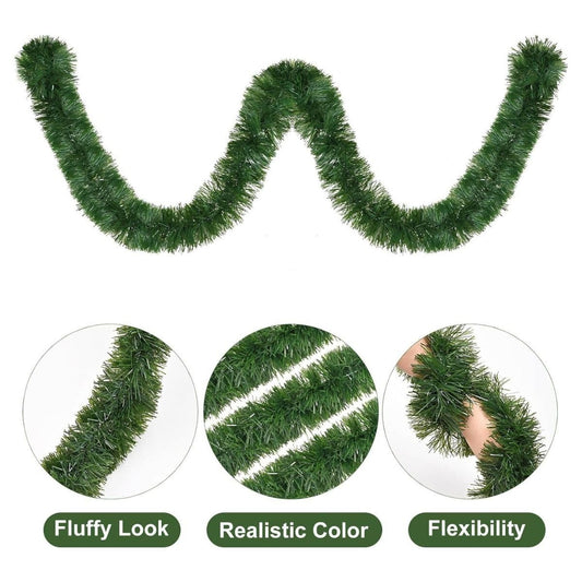Artificial Green Christmas Tinsel Garland Strings Pack of 10