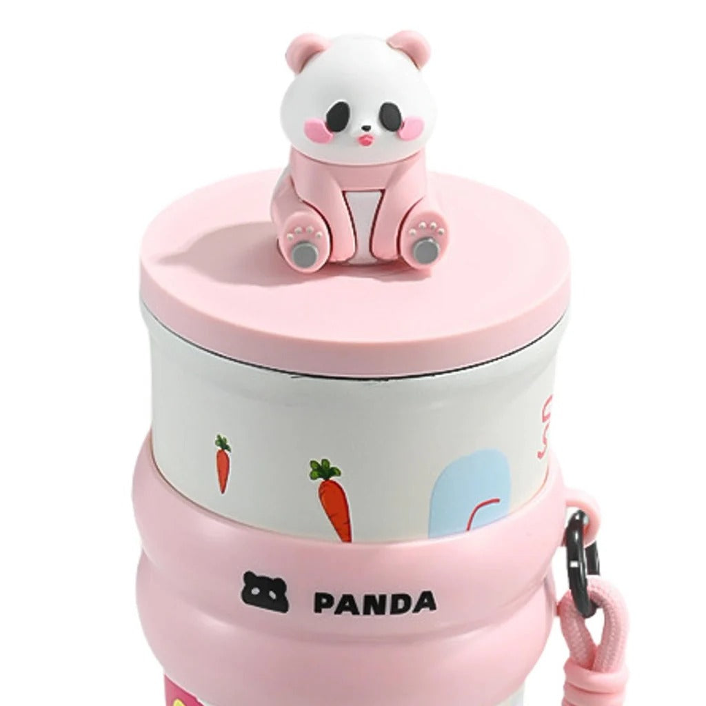 Panda Water Bottle (700ML)| Leakproof Cute Cherry Design, Portable & Reusable Water Bottle for School, Travel, and Office (PINK)
