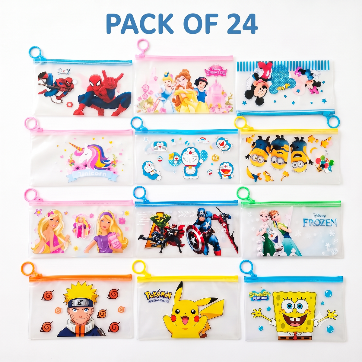 Tiny Shiny Cartoon Stationery Zip Pouch Pack of 24