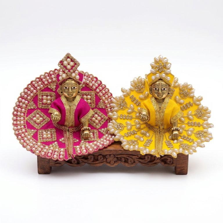 Tiny Shiny Laddu Gopal Poshak Thakur Ji Dress Heavy Designer Dress for Kanha Ji Fancy Dress for Bal Krishna Janmaasthmi Special for Ladoo Gopal Ji (Size-1 And 2)