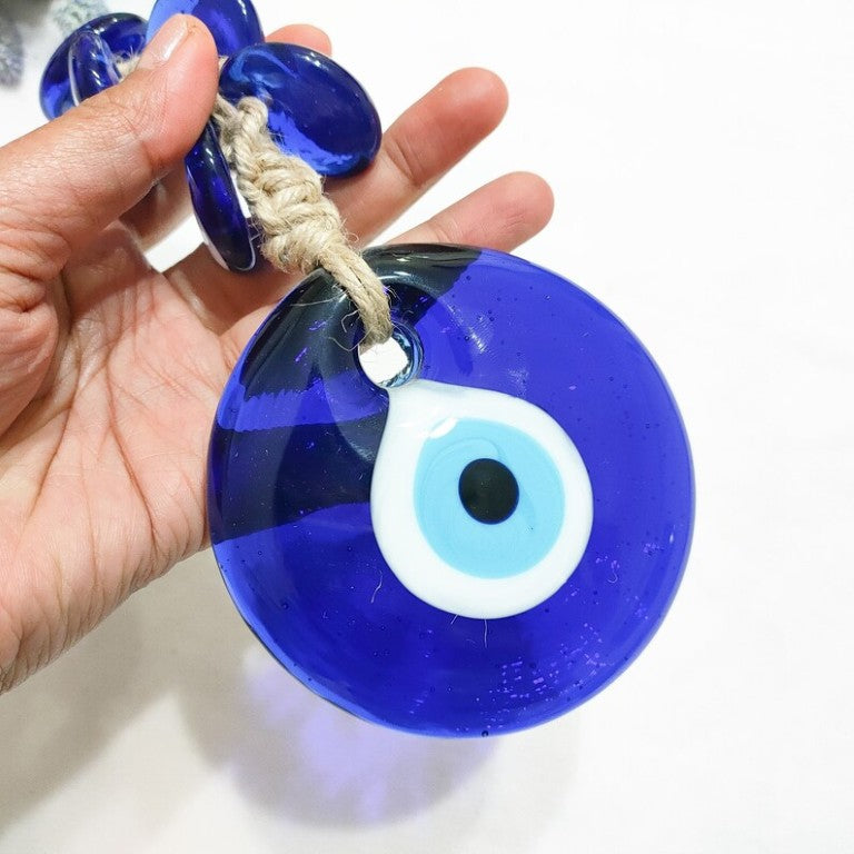 Handmade Evil Eye Wall Hanging Nazar Protection Charm – Blue Glass Home Décor