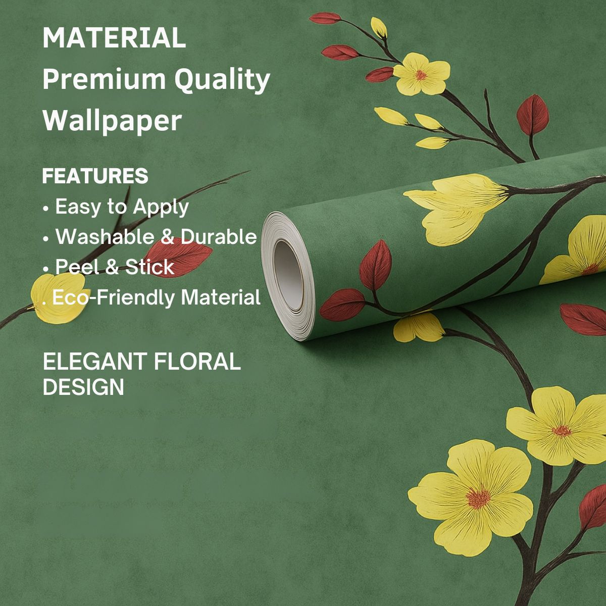 Tiny Shiny Green Floral Removable PVC Vinyl Wallpaper for Walls