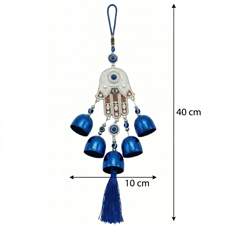 Hamsa Hand Evil Eye Wind Chimes for Good Luck Prosperity, Zodiac Success, Health Wealth Evil Eye Charm for Balcony, Home Entrance, Living Room Handcrafted Home Decor for Gift (White Red)