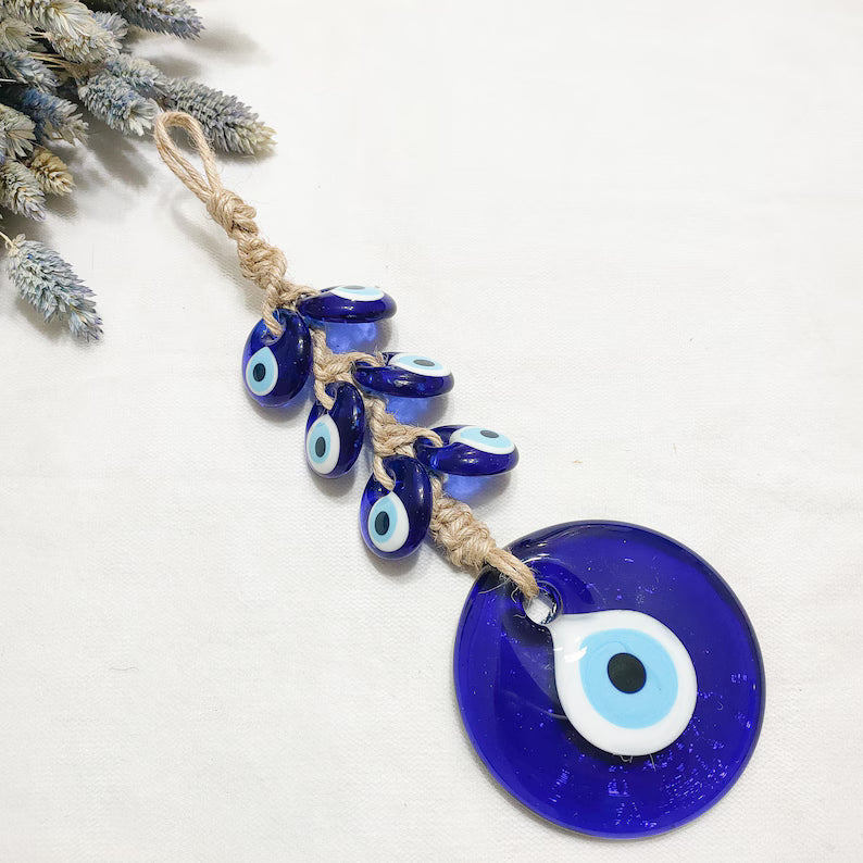 Handmade Evil Eye Wall Hanging Nazar Protection Charm – Blue Glass Home Décor