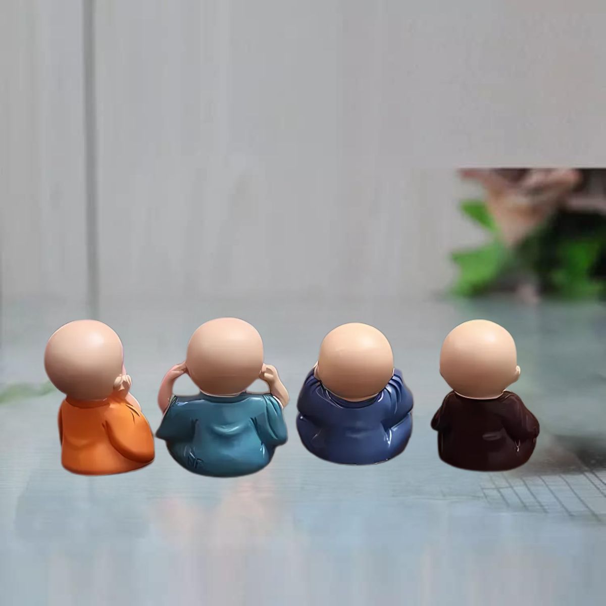Tiny Shiny Colourful 4 Monks Buddha Monk Statues