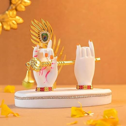 Tiny Shiny  Krishna Hand with Flute & Mor Pankh / Peacock Feather