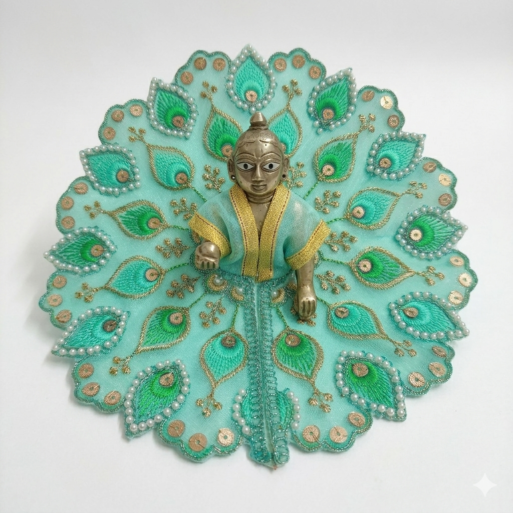 Tiny Shiny Laddu Gopal Poshak Thakur Ji Dress Heavy Designer Dress for Kanha Ji Fancy Dress for Bal Krishna Janmaasthmi Special for Ladoo Gopal Ji (Size-3 to 5)