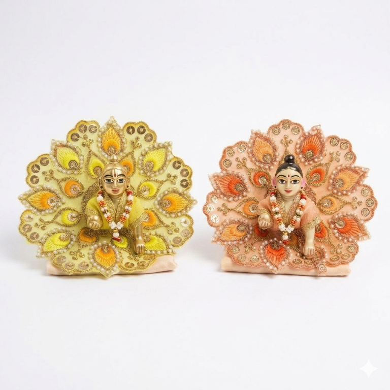 Tiny Shiny Laddu Gopal Poshak Thakur Ji Dress Heavy Designer Dress for Kanha Ji Fancy Dress for Bal Krishna Janmaasthmi Special for Ladoo Gopal Ji (Size-1 and 2)