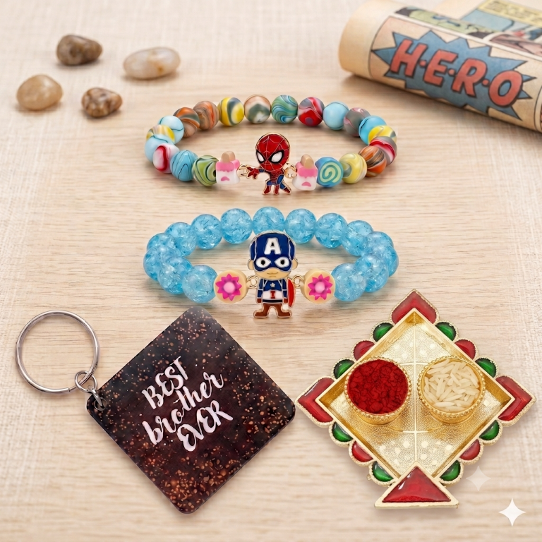 Spider Hero & Captain Bracelet Bro Kids Rakhi Set of 2 Designer Rakhi for Brother