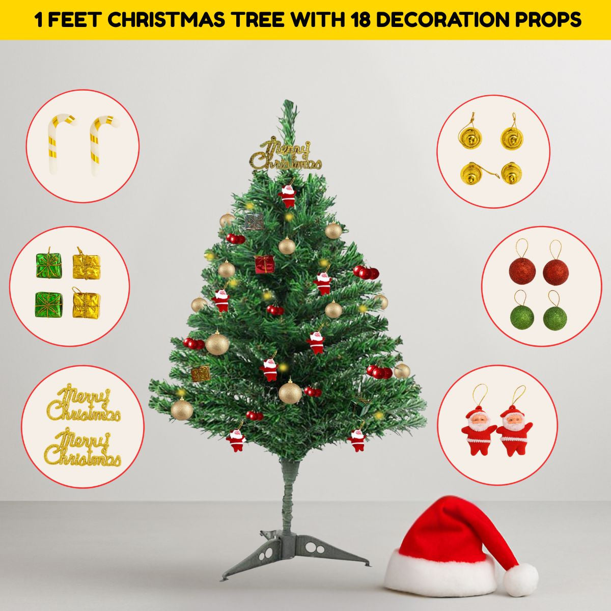 1 Feet Christmas Tree with 18 Decoration Items