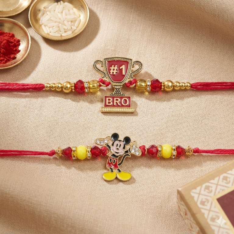 No.1 Bro & Mickey Rakhi Set of 2 | Designer Rakhi for Brother
