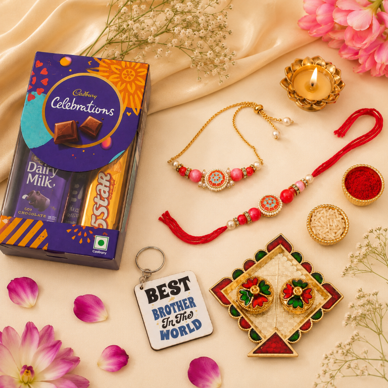Bhai Bhabhi Rakhi Set | Designer Rakhi & Adjustable Lumba Bracelet