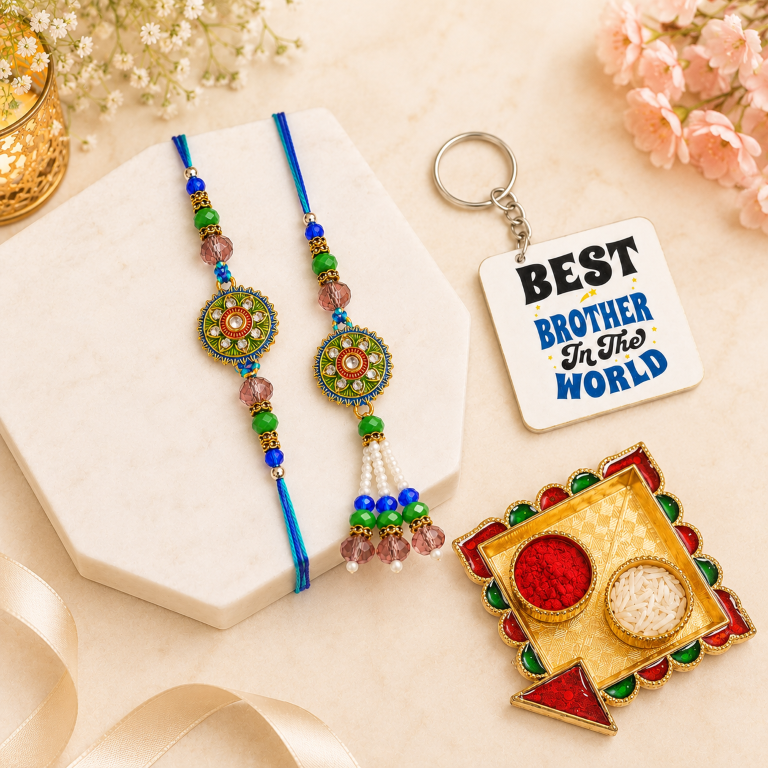 Designer Rakhi Set of 2 | Floral Stone Rakhi for Brother