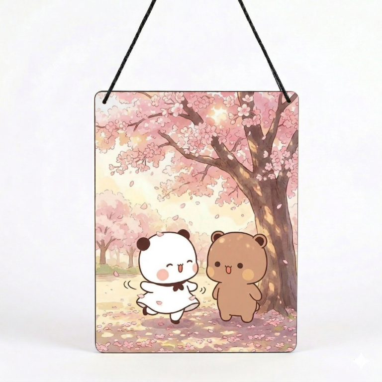 Cherry Blossom Bear Couple Wall Hanging | Aesthetic Sakura Spring Decor