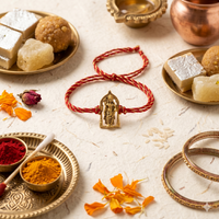 Rakhi Gift Set Brother with Tirupati Ram Lalla Rakhi, Roli Chawa, Sipra, Key Chain and chocolate box