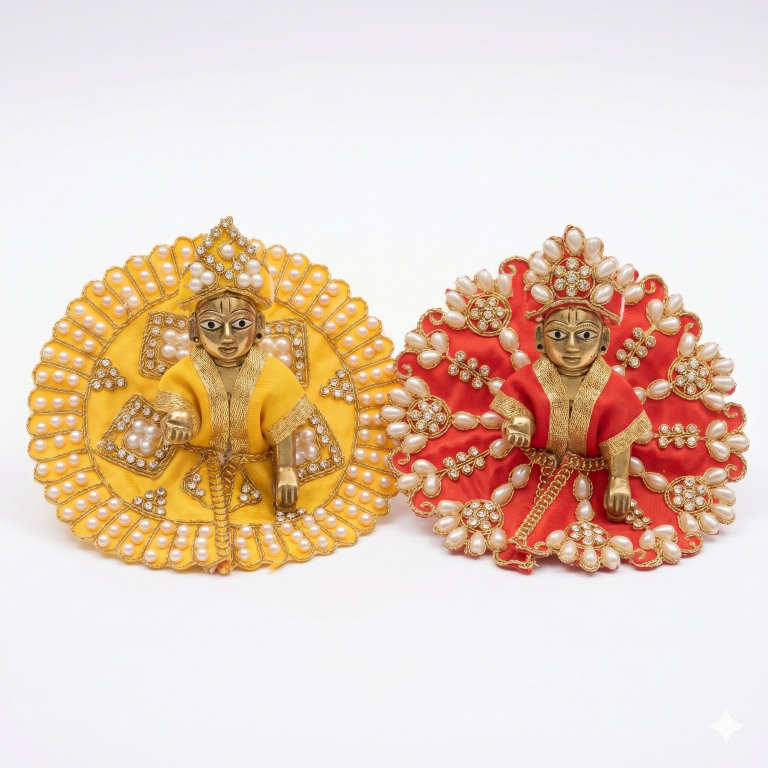 Tiny Shiny Laddu Gopal Poshak Thakur Ji Dress Heavy Designer Dress for Kanha Ji Fancy Dress for Bal Krishna Janmaasthmi Special for Ladoo Gopal Ji (Size-1 And 2)