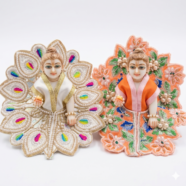 Tiny Shiny Laddu Gopal Poshak Thakur Ji Dress Heavy Designer Dress for Kanha Ji Fancy Dress for Bal Krishna Janmaasthmi Special for Ladoo Gopal Ji (Size-0 to 2)