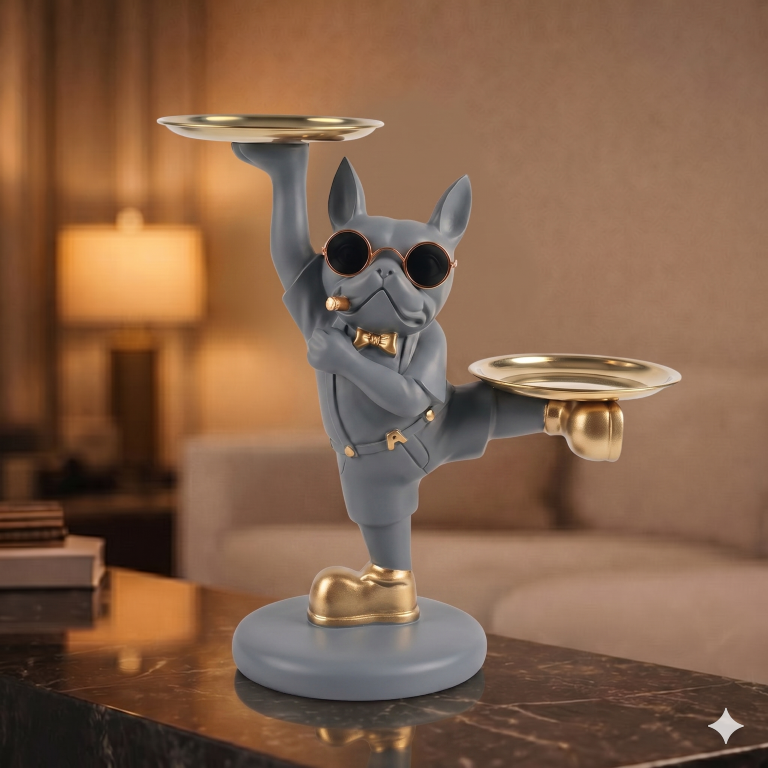 Cool Bulldog Dual-Tray Storage Figurine | Quirky Home & Office Organizer