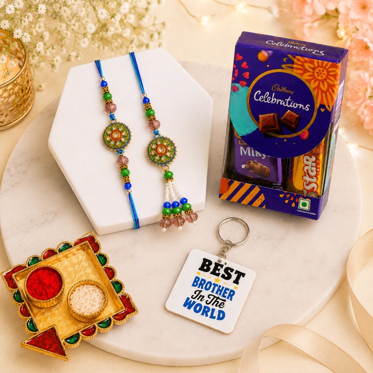 Designer Rakhi Set of 2 | Floral Stone Rakhi for Brother