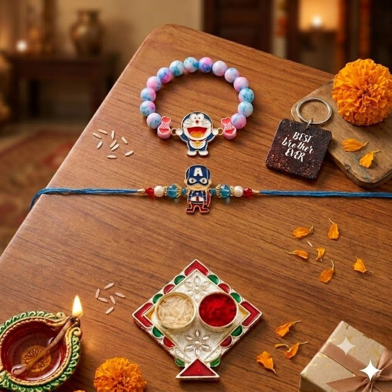Doraemon & Captain Bracelet Bro Kids Rakhi Set of 2 Designer Rakhi for Brother