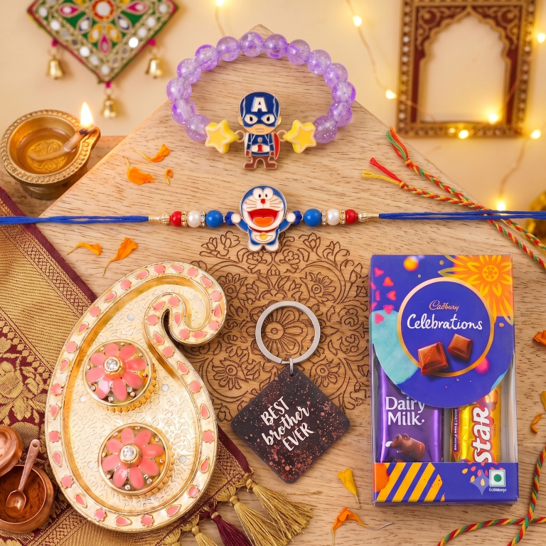 Tiny Shiny Captain America & Doraemon Kids Rakhi Set of 2 Designer Rakhi for Brother
