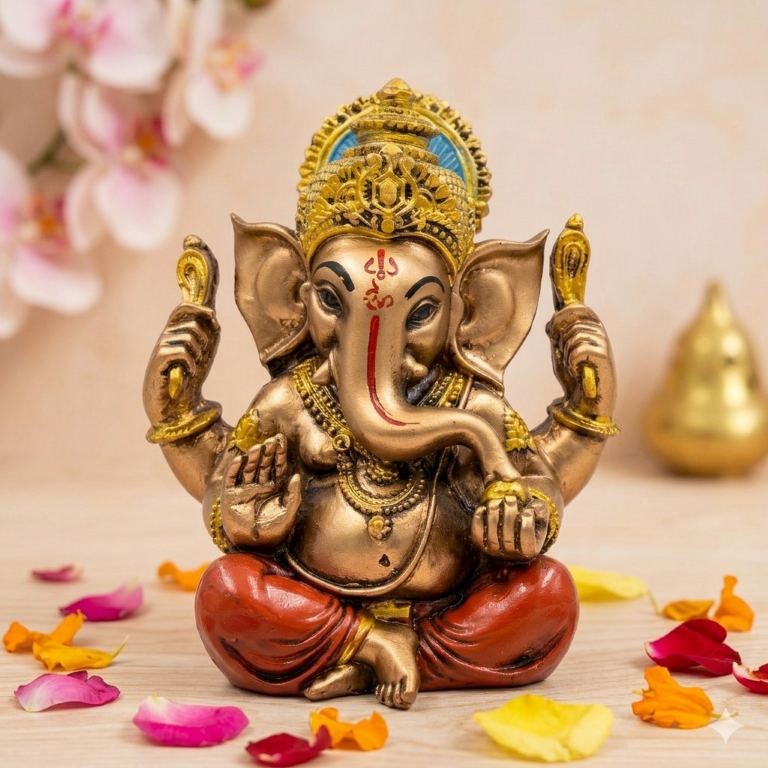 Majestic Lord Ganesha Idol with Blue Halo - Antique Bronze Finish (13.5 cm) | Premium Home Decor & Spiritual Gift