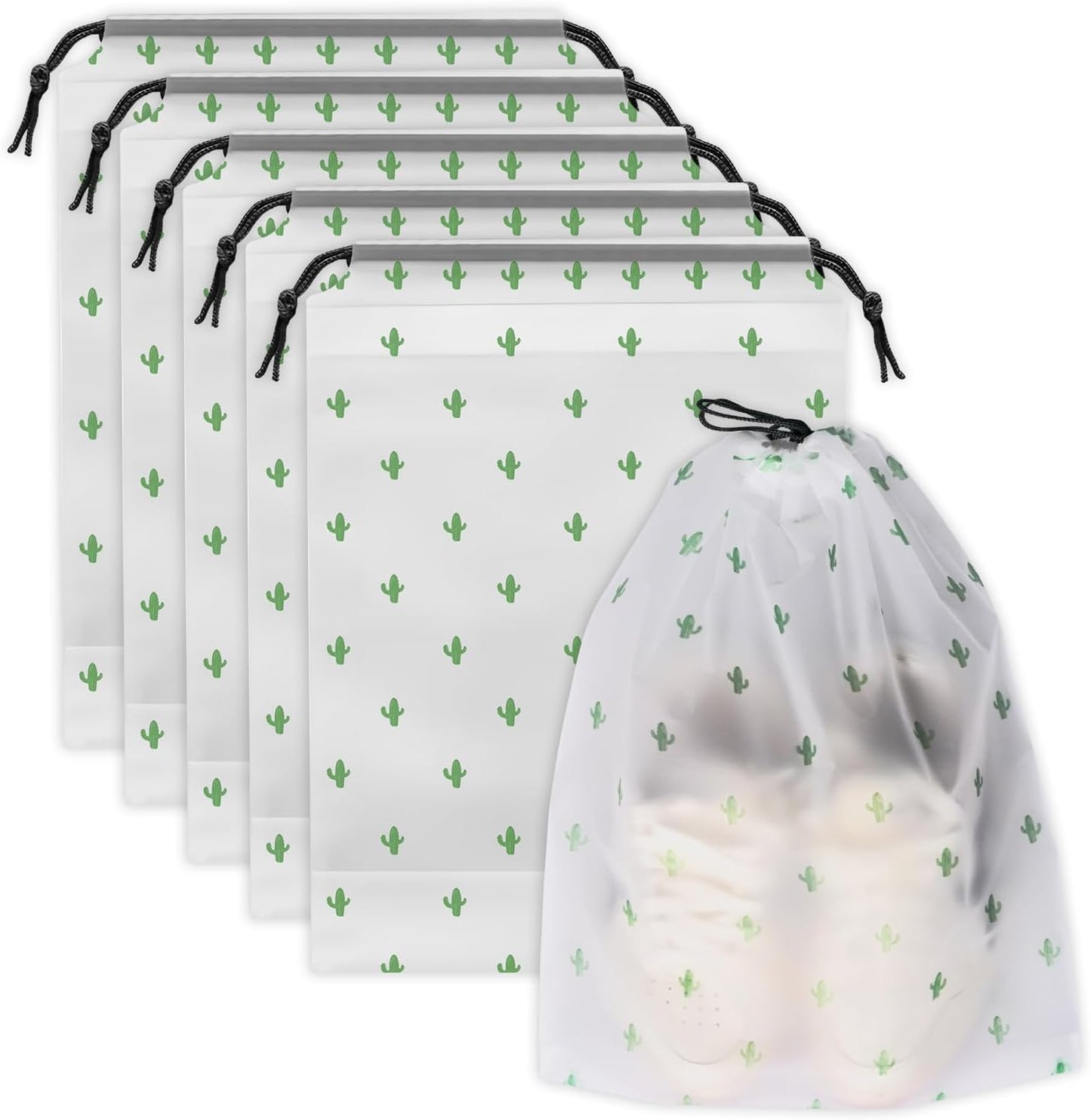 Tiny Shiny Travel Shoe Bag — Transparent Waterproof  Organizer for Travel and Gym | Pack of 5 | Green Floral