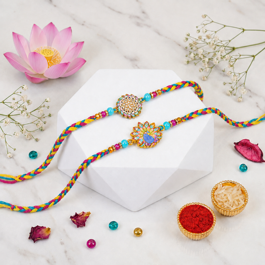 Set of 2 Multicolor Peacock Rakhi Set for Brother, Bhai, Multicolor