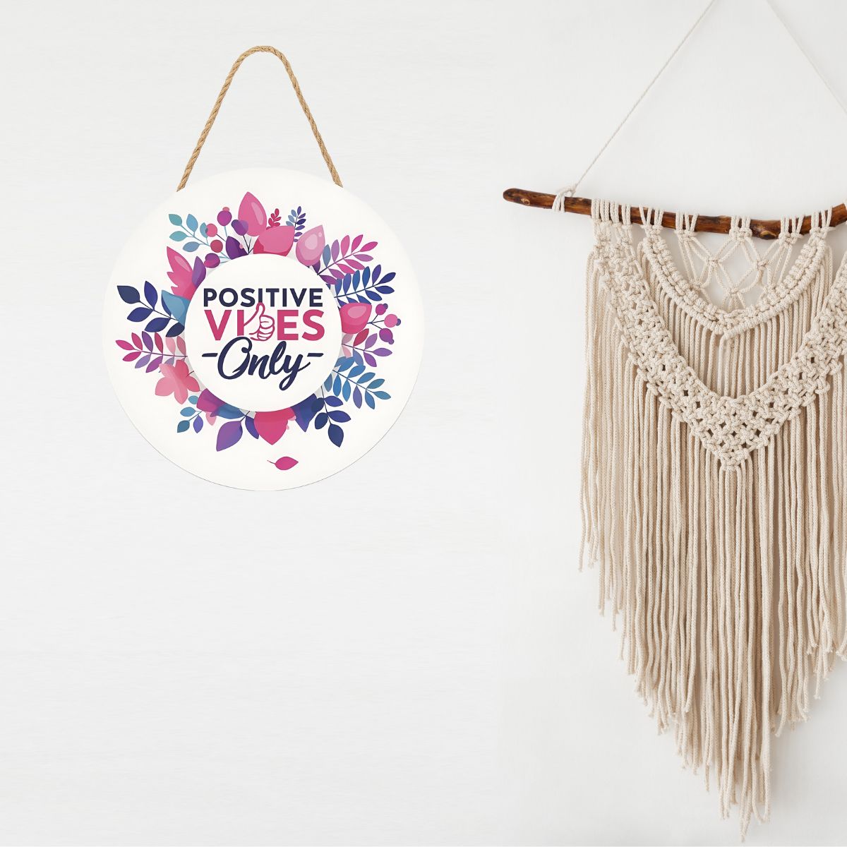Positive Vibes Only Floral Wooden Hanging Wall Plaque for Home Décor