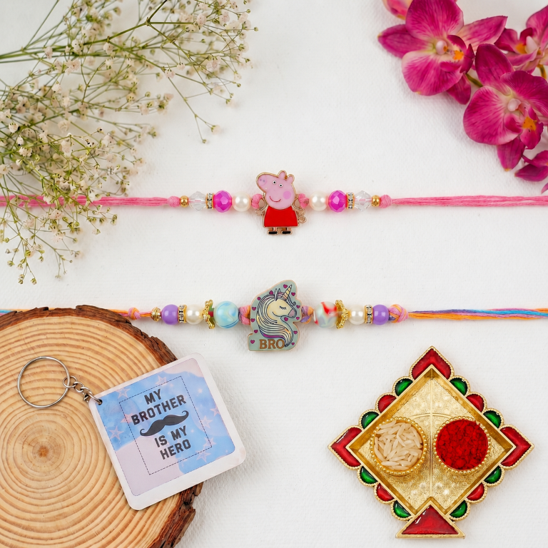 Kids Cartoon Rakhi Set of 2 | Peppa Pig & Unicorn Designer Rakhi