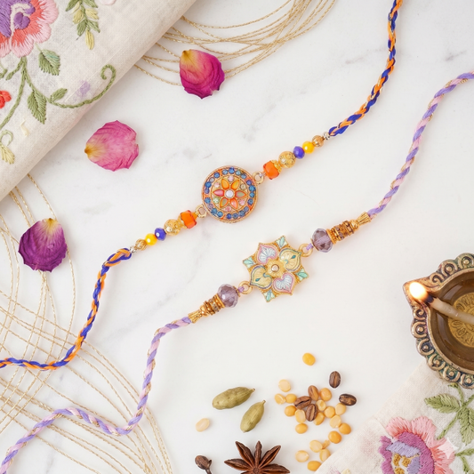 Set of 2 Royal Mandala & Lotus Designer Rakhi for Brother & Bhavi, Multicolor