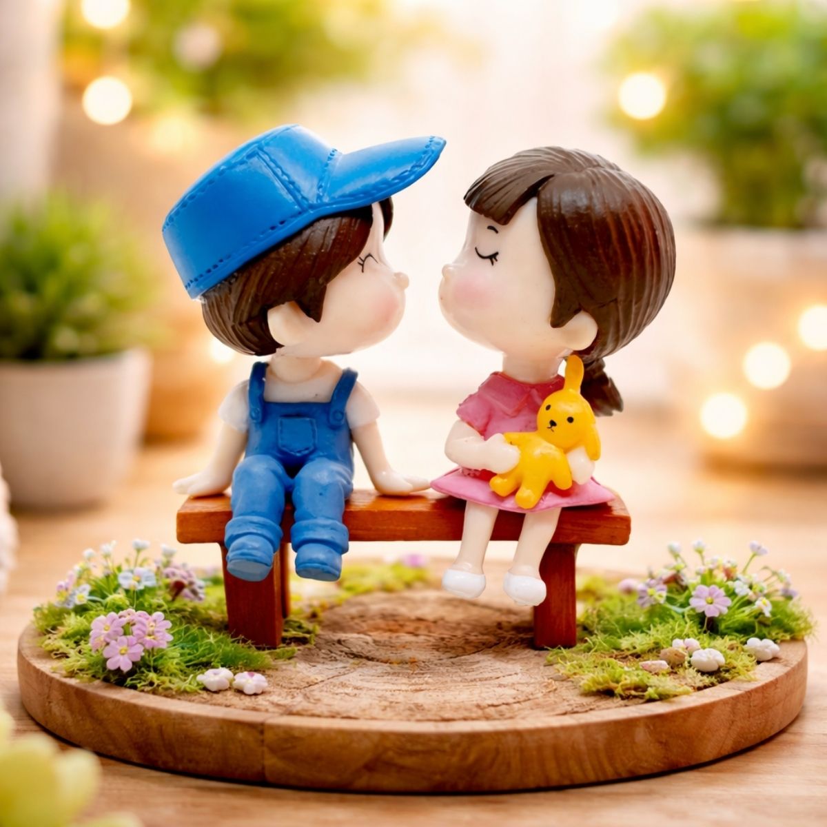Kissing Couple on Bench Resin Showpiece