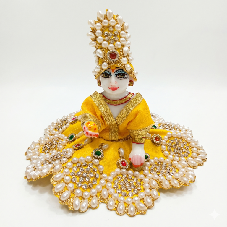 Tiny Shiny Laddu Gopal Poshak Thakur Ji Dress Heavy Designer Dress for Kanha Ji Fancy Dress for Bal Krishna Janmaasthmi Special for Ladoo Gopal Ji (Size- 3 to 5)