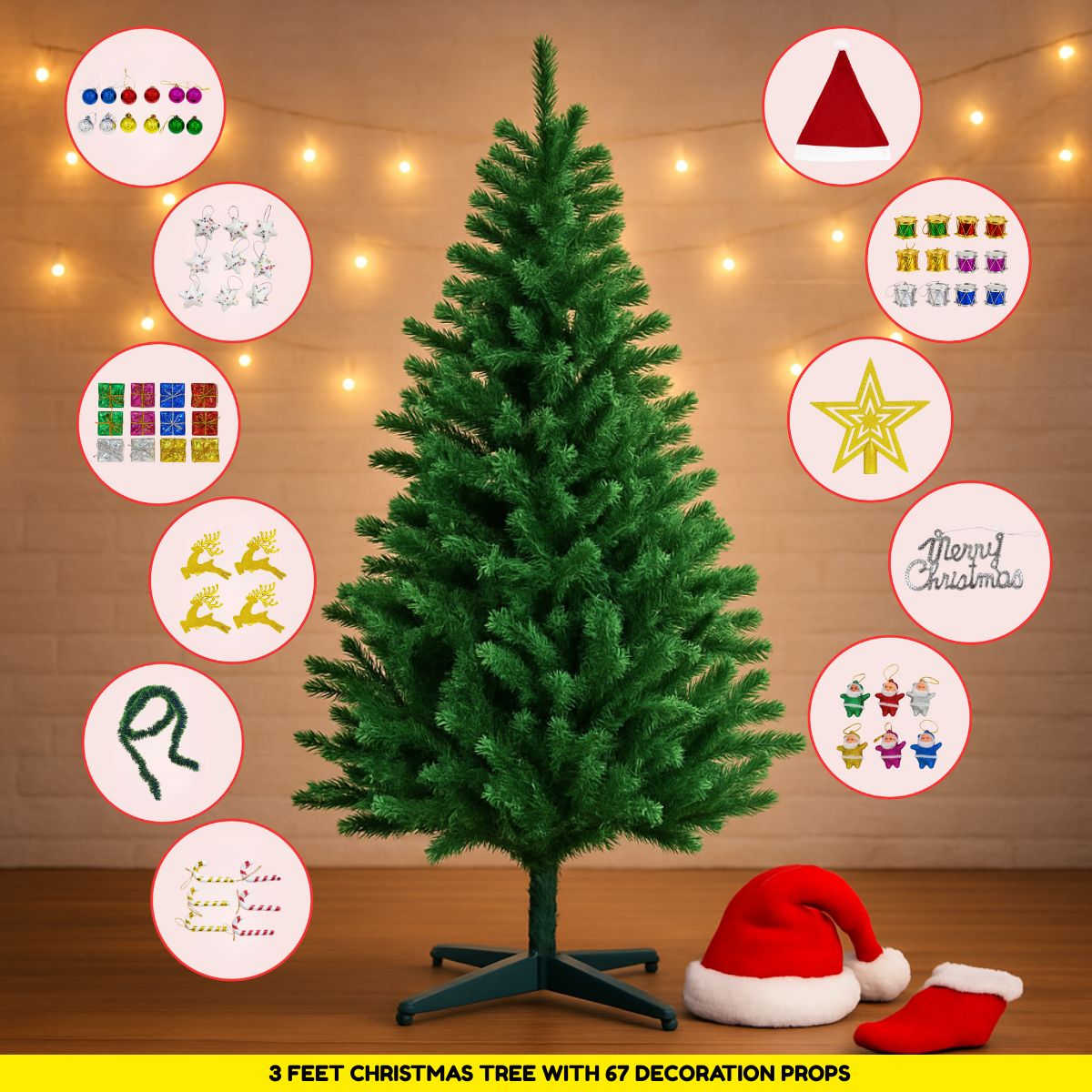 3 Feet Christmas Tree with 67 Decoration Items
