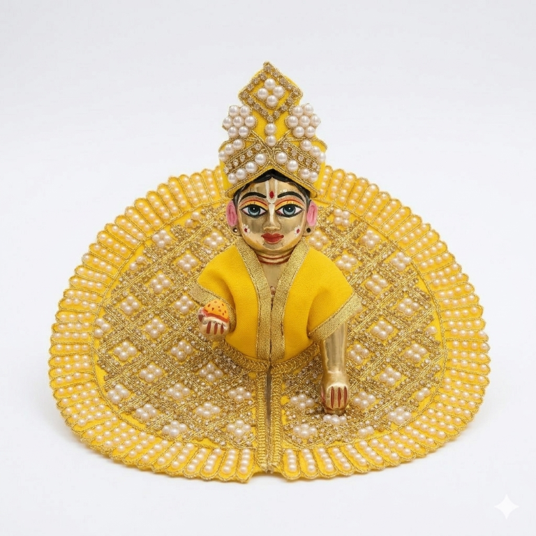 Tiny Shiny Laddu Gopal Poshak Thakur Ji Dress Heavy Designer Dress for Kanha Ji Fancy Dress for Bal Krishna Janmaasthmi Special for Ladoo Gopal Ji (Size-4 And 5)