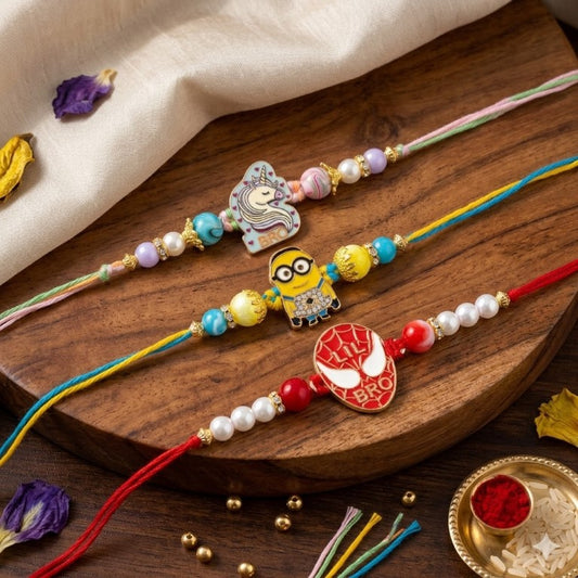 Unicorn, Minion & Lil BroKids Rakhi Set of 3 Designer Rakhi for Brother