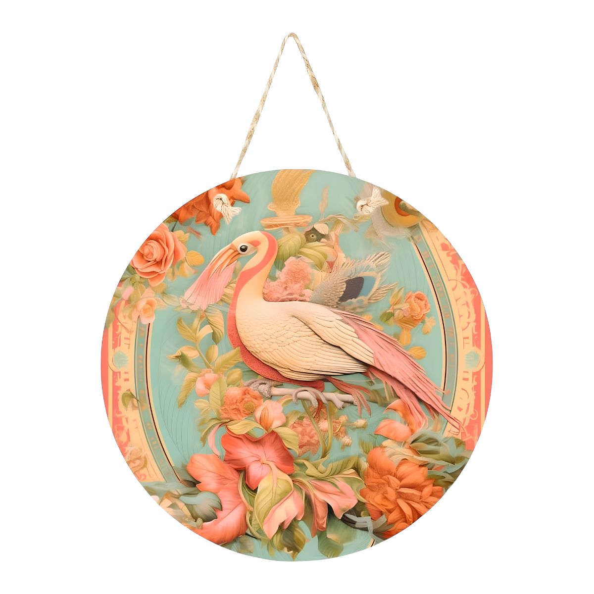 Flamingo Floral Round Hanging Wall Plaque for Home Décor