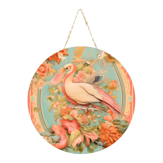Flamingo Floral Round Hanging Wall Plaque for Home Décor