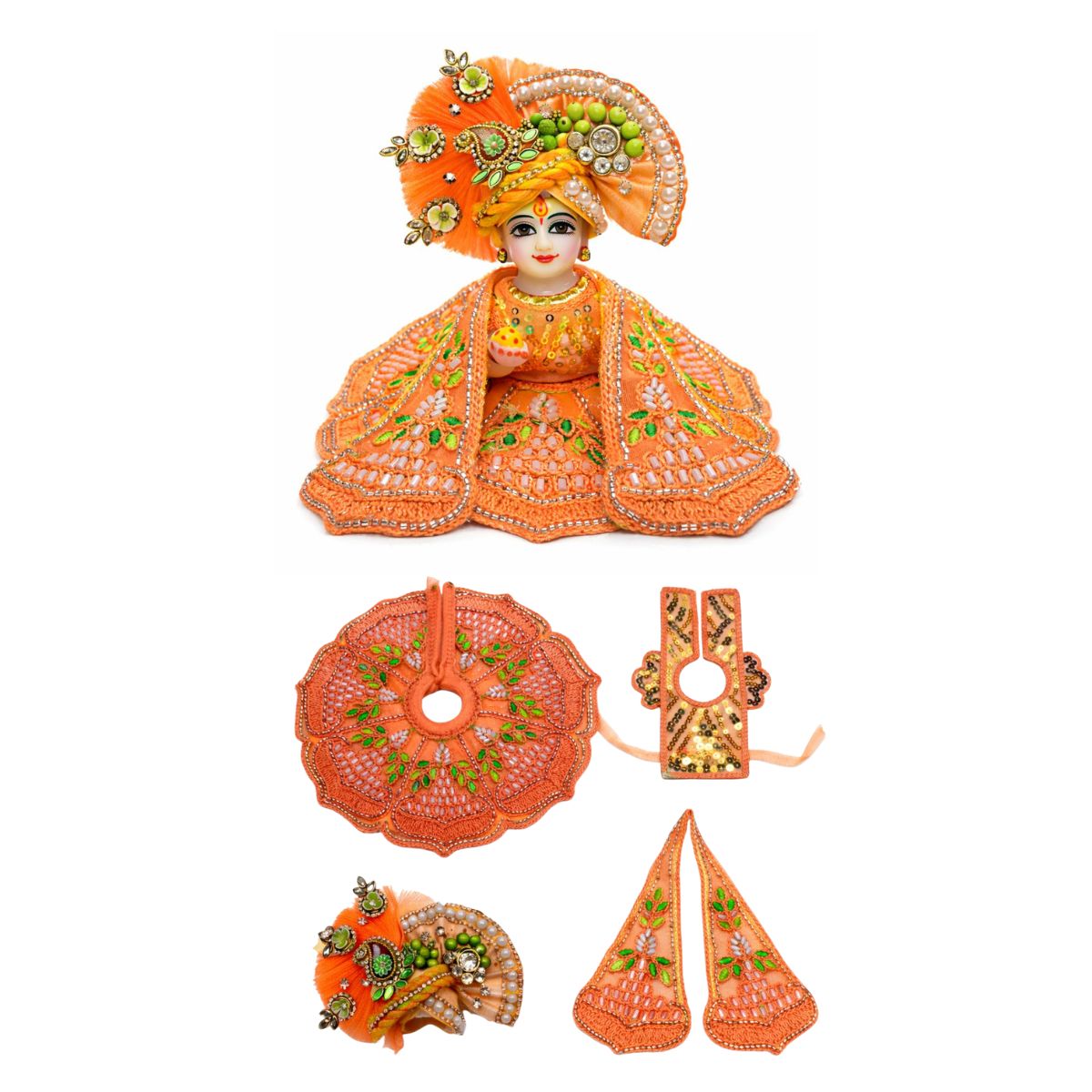 Tiny Shiny Laddu Gopal Poshak Thakur Ji Dress Heavy Designer Dress for Kanha Ji Fancy Dress for Bal Krishna Janmaasthmi Special for Ladoo Gopal Ji (Size- 0 to 6)