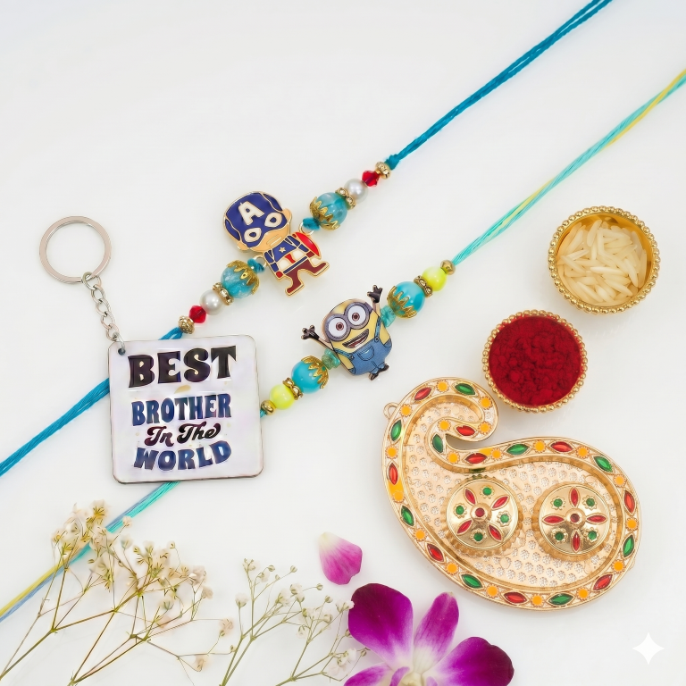 Kids Cartoon Rakhi Set of 2 | Minion & Superhero Designer Rakhi for Brother