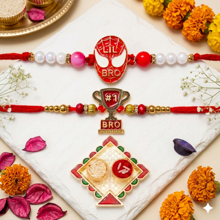 Lil Bro & No.1 Bro Kids Rakhi Set of 2 Designer Rakhi for Brother