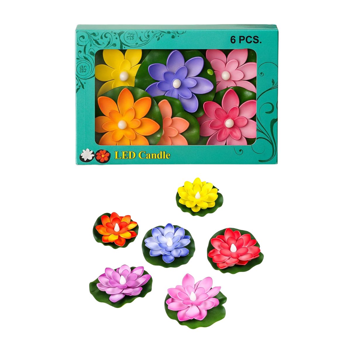 6Pc Floating LED Lotus Candle