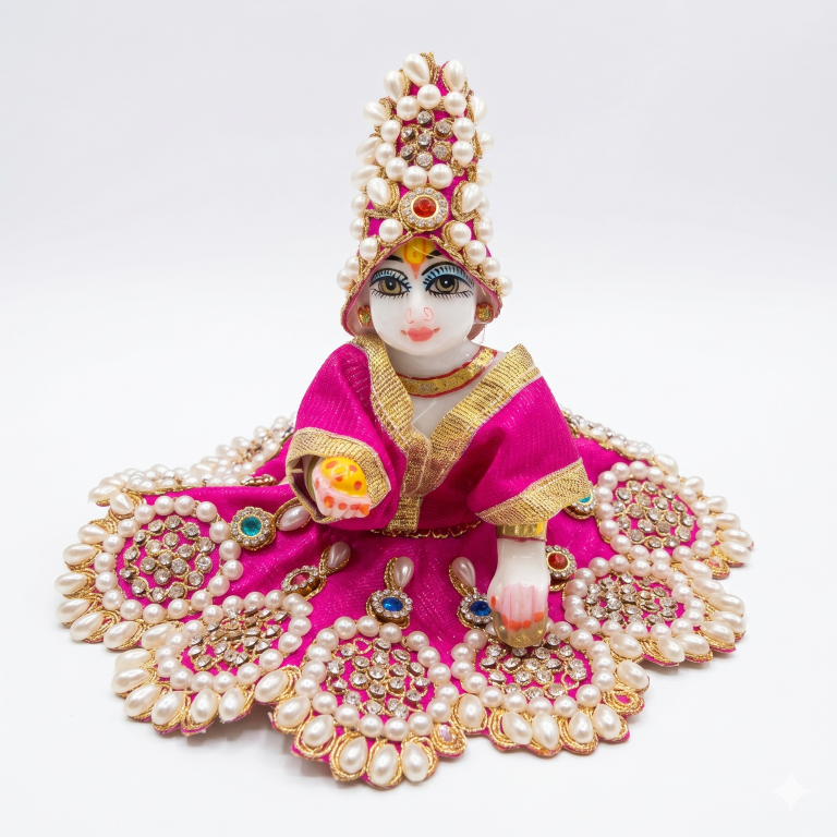 Tiny Shiny Laddu Gopal Poshak Thakur Ji Dress Heavy Designer Dress for Kanha Ji Fancy Dress for Bal Krishna Janmaasthmi Special for Ladoo Gopal Ji (Size- 3 to 5)