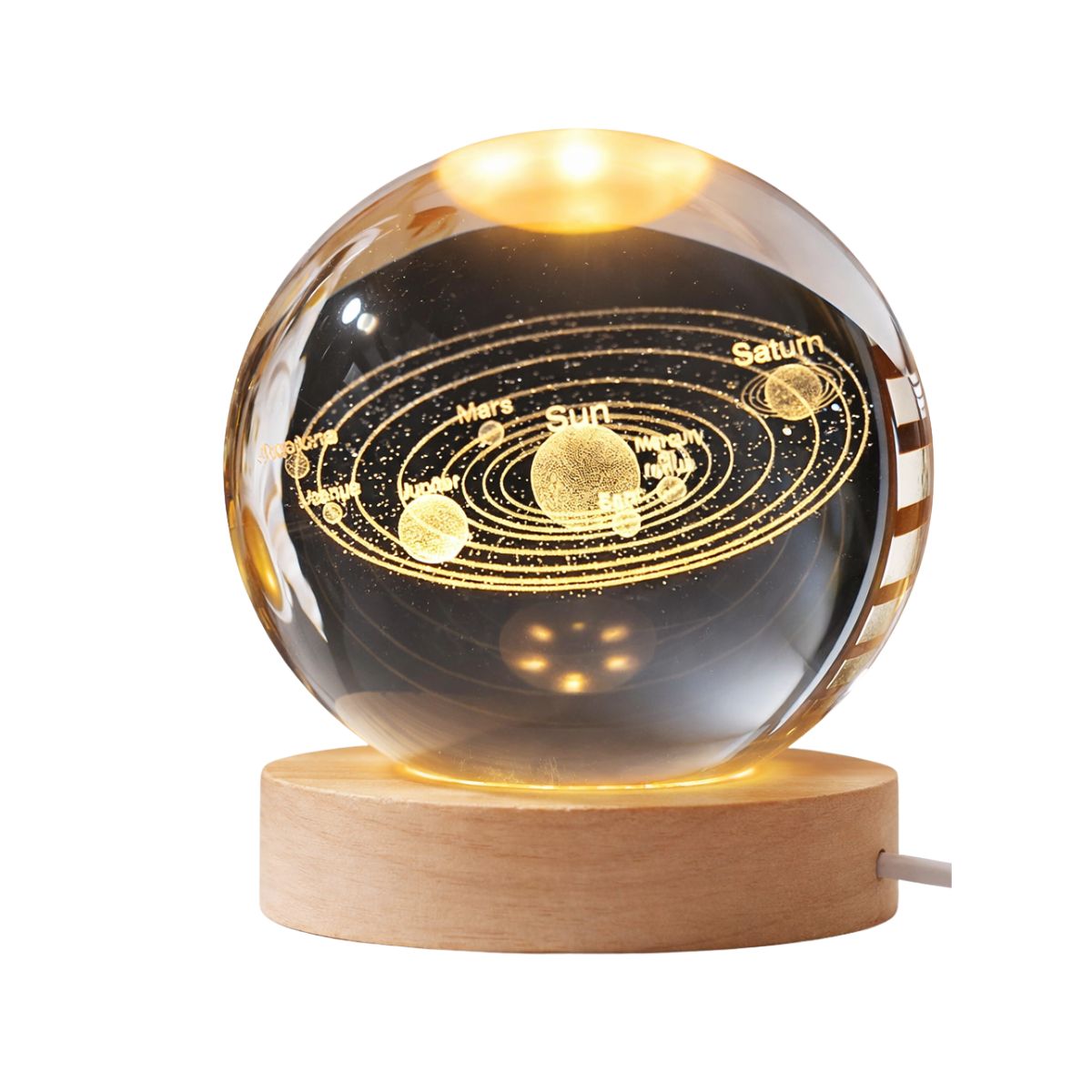 Tiny Shiny 3D Crystal Ball Night Lamp with Base —  Solar System Design