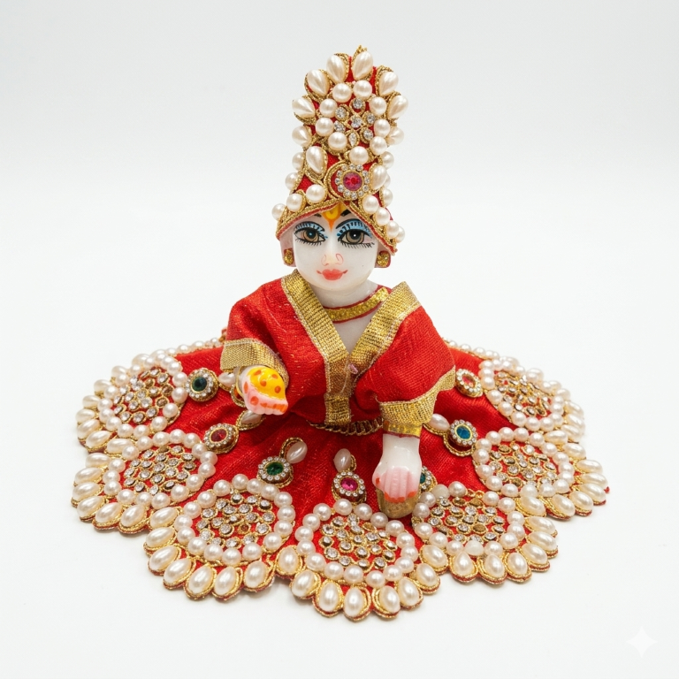 Tiny Shiny Laddu Gopal Poshak Thakur Ji Dress Heavy Designer Dress for Kanha Ji Fancy Dress for Bal Krishna Janmaasthmi Special for Ladoo Gopal Ji (Size- 3 to 5)