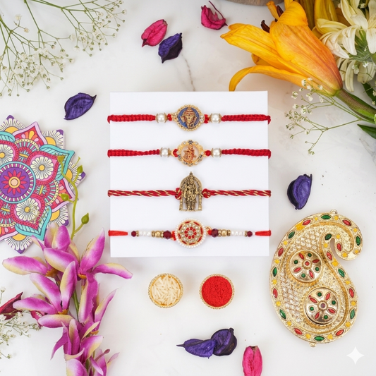 Set of 4 Premium Divine Rakhi Set for Brother, Bhai, Multicolor