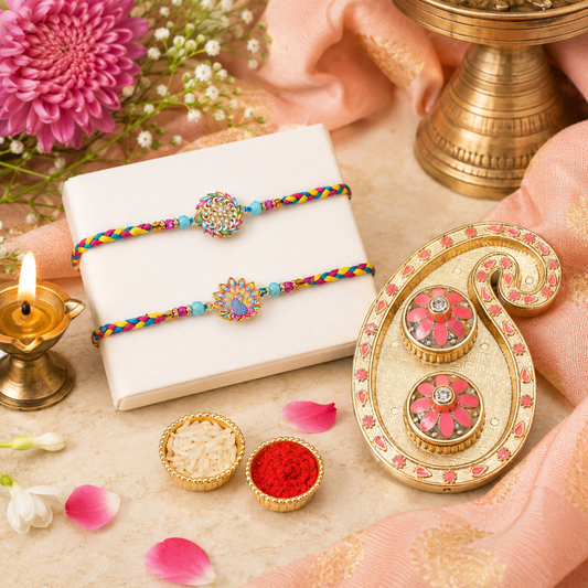 Set of 2 Multicolor Peacock Rakhi Set for Brother, Bhai, Multicolor
