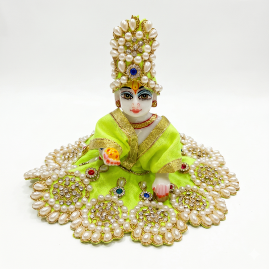 Tiny Shiny Laddu Gopal Poshak Thakur Ji Dress Heavy Designer Dress for Kanha Ji Fancy Dress for Bal Krishna Janmaasthmi Special for Ladoo Gopal Ji (Size- 3 to 5)