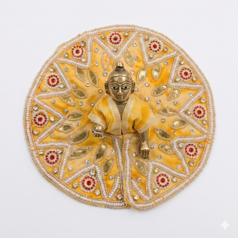 Tiny Shiny Laddu Gopal Poshak Thakur Ji Dress Heavy Designer Dress for Kanha Ji Fancy Dress for Bal Krishna Janmaasthmi Special for Ladoo Gopal Ji (Size- 0 to 6)